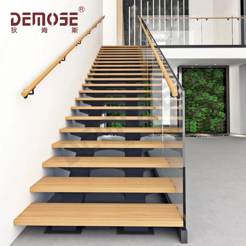custom.Durable Stainless Steel Stair with Glass Railings Modern Indoor Villas Customize From Foshan