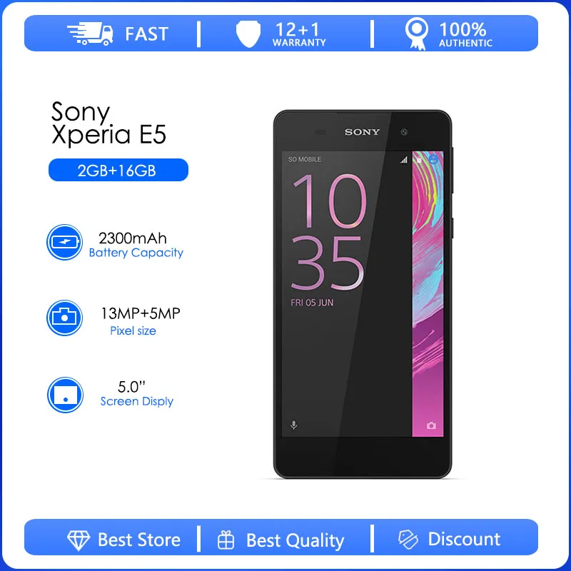 

Sony Xperia E5 F3311 Refurbished Original unlocked 16GB 1.5GB RAM 5.0" 13MP GSM Quad-core Android 6.0 Mobile Phone Free shipping