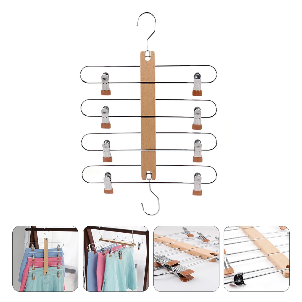 Rak Gantungan Baju Lipat Teleskopik Multifungsi dari Kayu Solid, Rak Pajangan Pakaian, Organizer Lemari, Penyimpanan Celana Jeans
