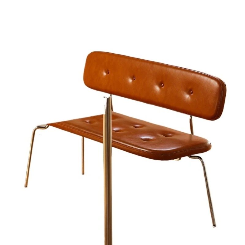 

Leather bench household retro stainless steel backrest, bench shoe changing stool