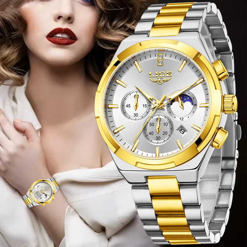 

LIGE Quartz Watches For Women Elegant Fashion Women's Bracelet Watch Creative Steel Waterproof Luminous Chronograph Reloj Mujer