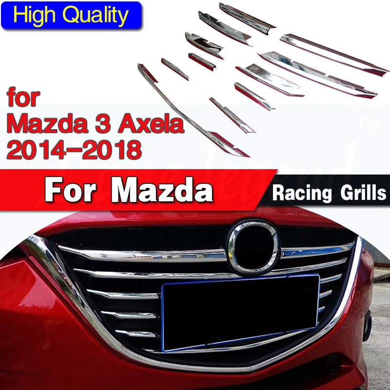 Front grille trims lane legend case for Mazda 3 Axela 2014-2018,ABS chrome,11pcs/set ,auto accessories 2015 2016 2017