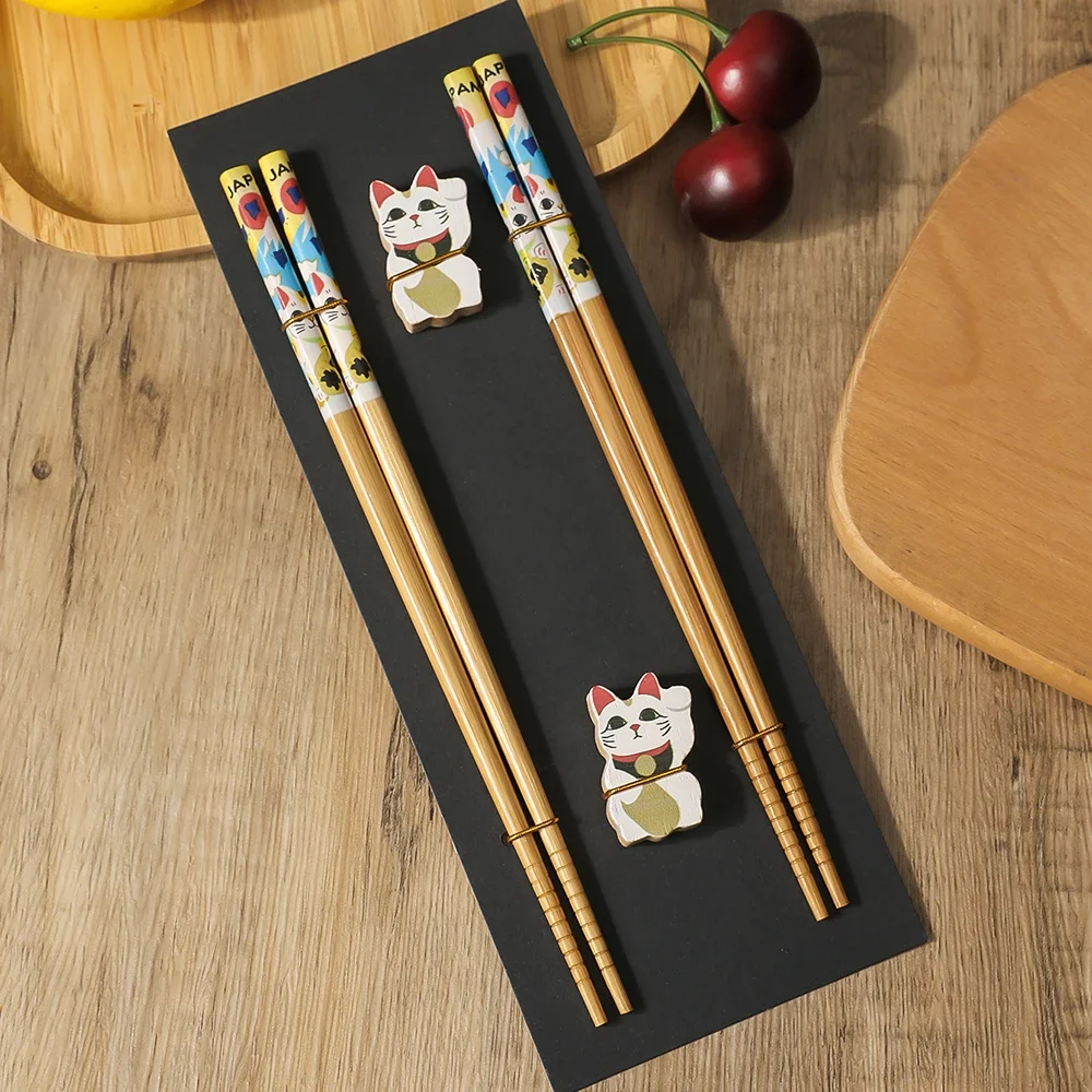 2 Pairs Chinese Chopsticks Japanese Korean Sushi Solid Wood Chopsticks Wedding Gift Chop Sticks Hashi Two Pairs Chopsticks Set