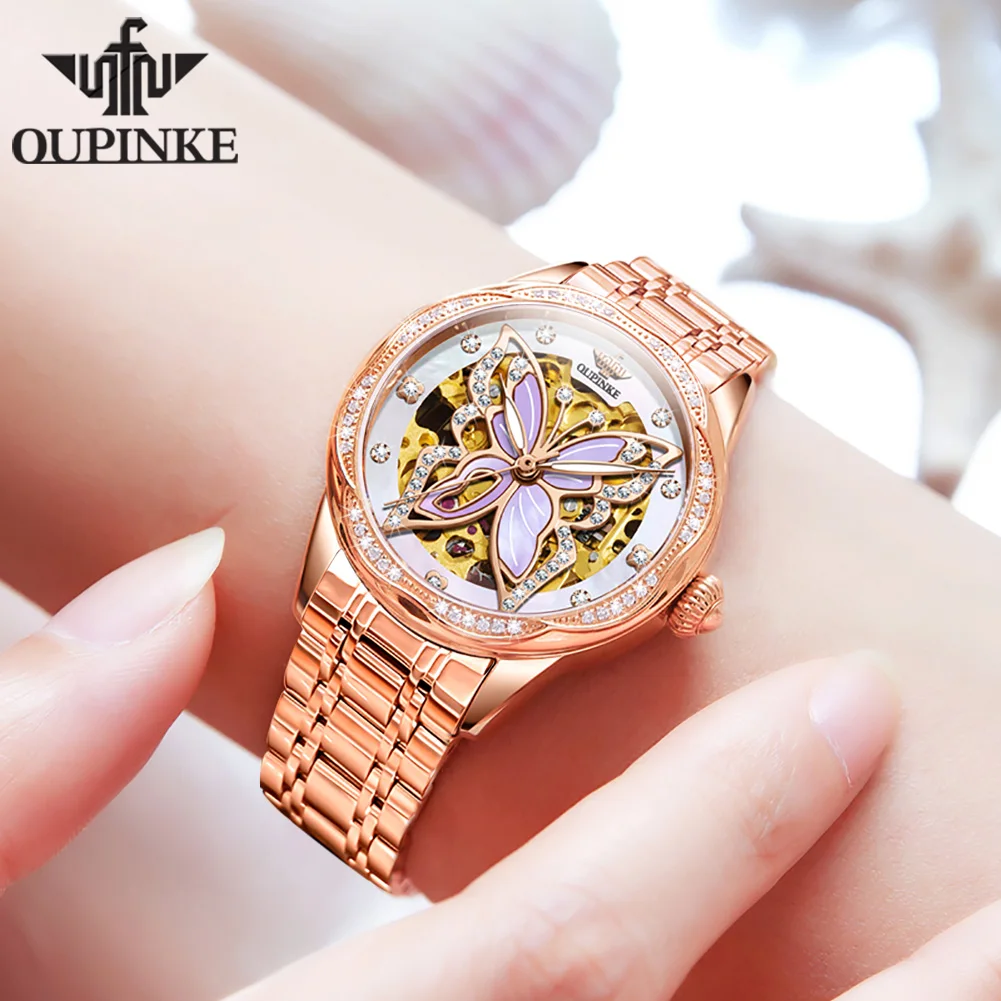 Oupinke 3239 relógios mecânicos automáticos para mulher original safira cristal espelho elegante cerâmica pulseira relógio das senhoras