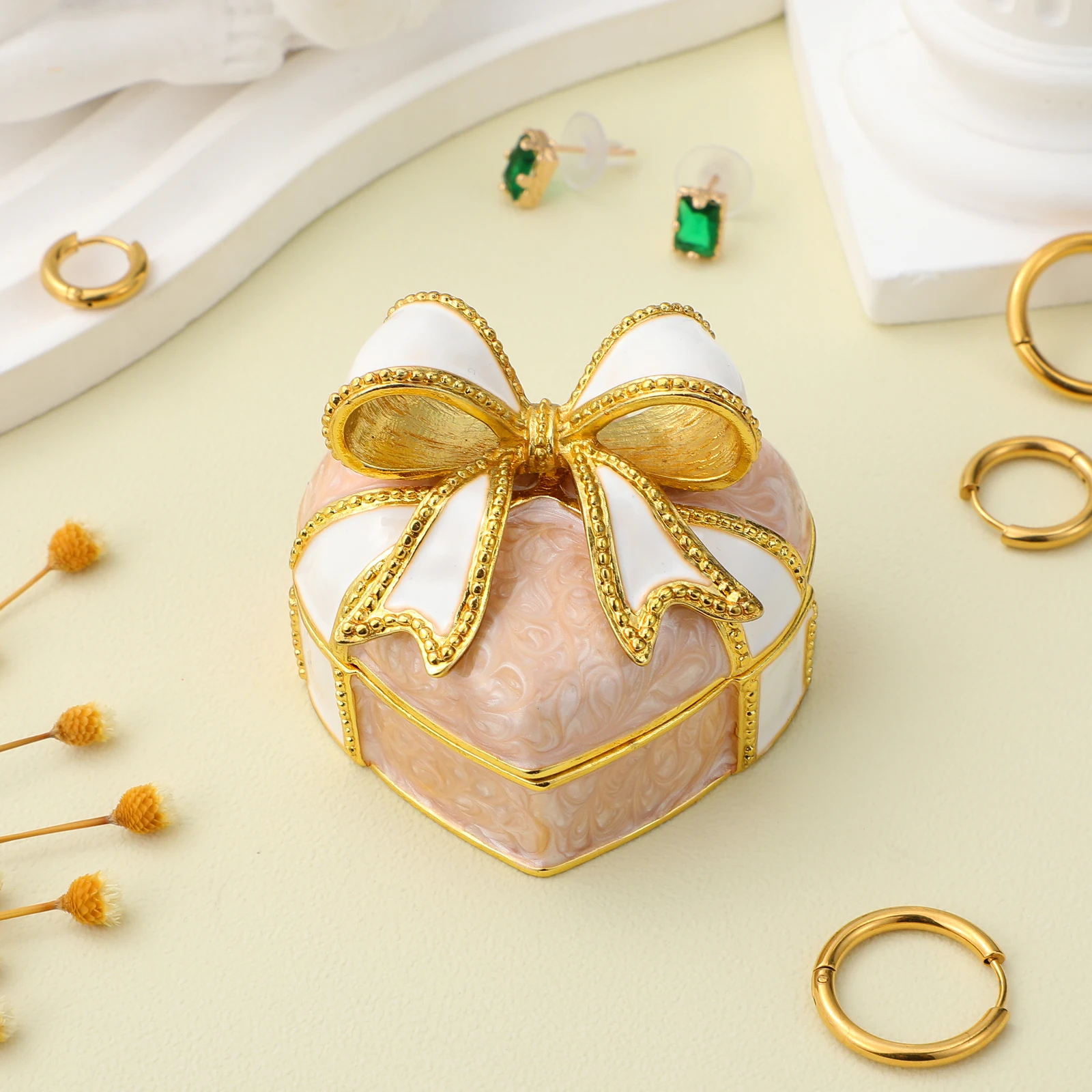 Heart Shaped Jewelry Box Alloy Rings Earrings Holder Necklace Storage Case Gift Container Travel Home Use Durability Practical