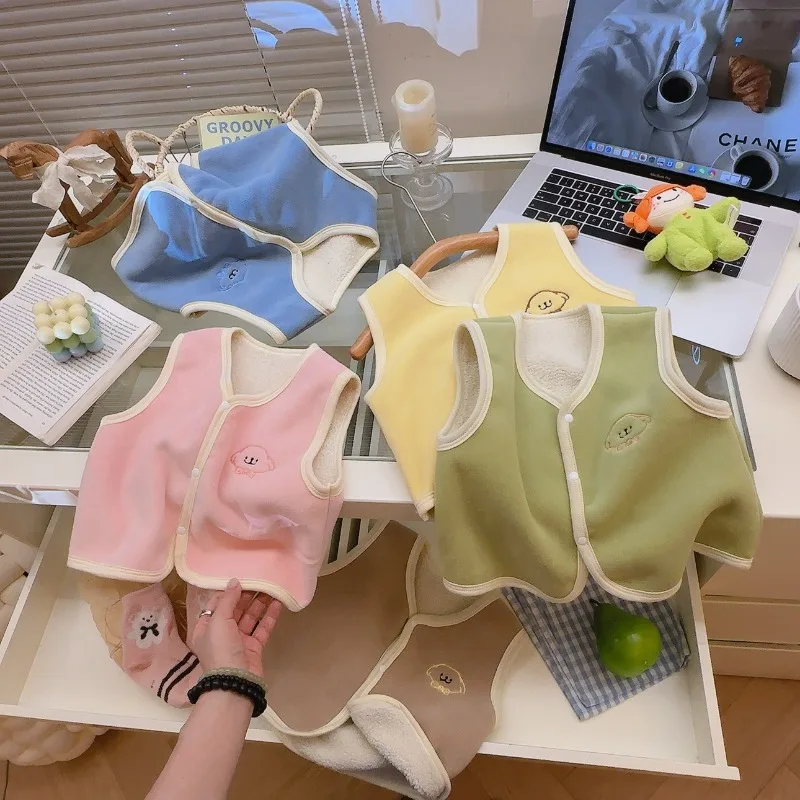 Kids Clothes Waistcoat Children's Vest Boy Girl Thicken Velvet Lining Keep Warm Jackets Vest Children's Clothing Autumn Winter