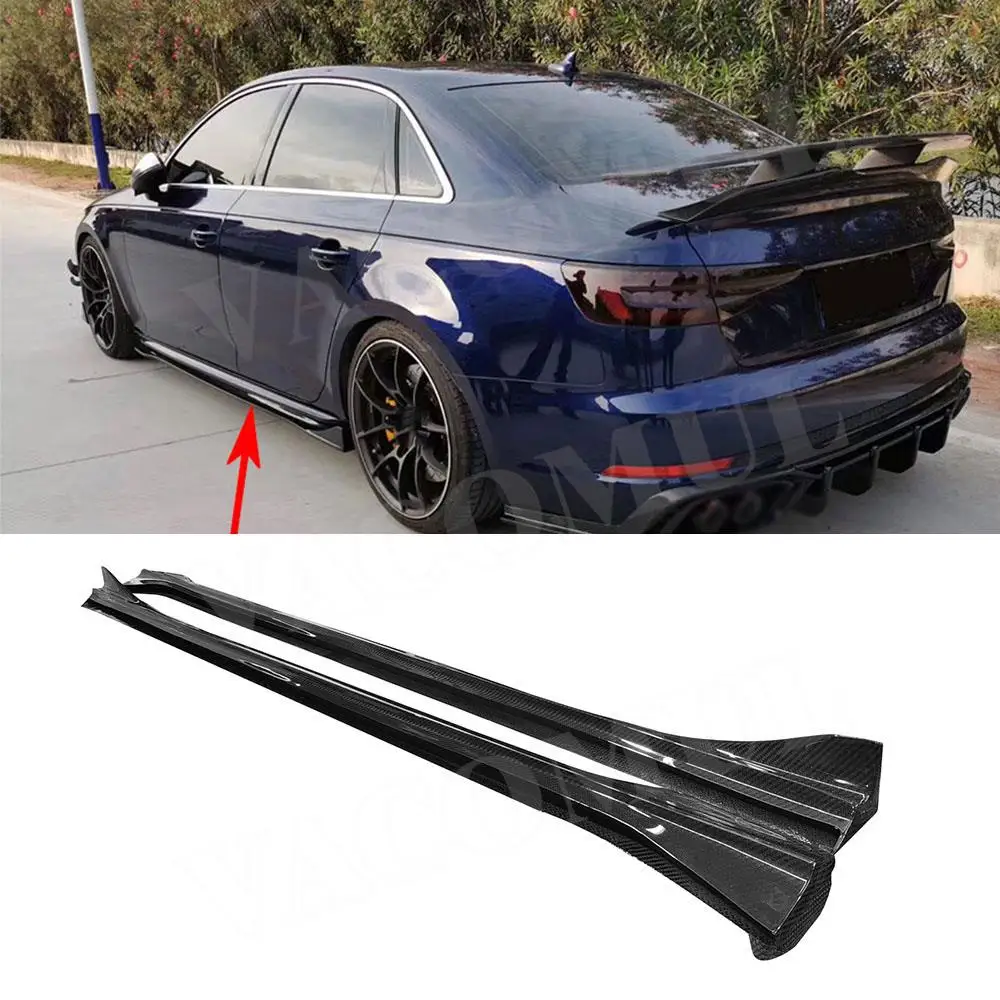 Dry Carbon Side Skirts Spoiler For Audi A4 Sline Sport S4 Sedan B10 2019 2020 FRP Side Door Bumper Lip Covers Car Styling FRP