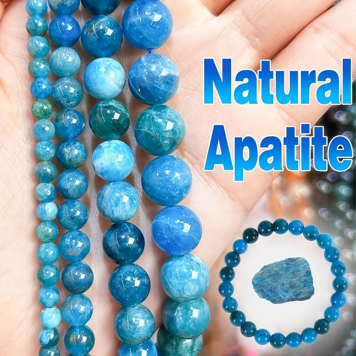 

Natural Apatite Stone Bead Round Loose Spacer Blue Gems Bead for Jewelry Making DIY Bracelet Necklace Accessroies 4 6 8 10mm
