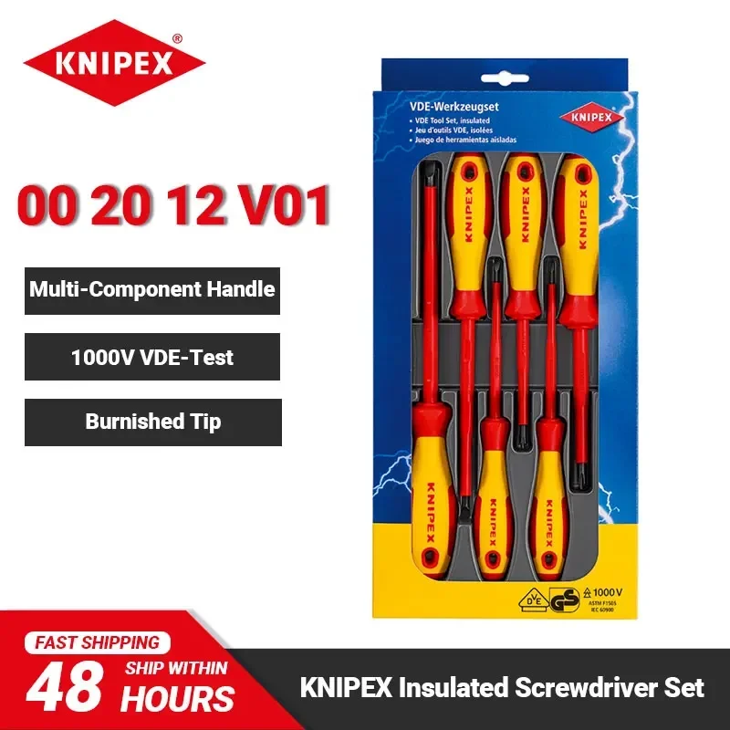 

KNIPEX 1000V VDE-test Insulated Screwdriver Set 4Piece Slotted Screws 2Piece Cross Recessed Screws Phillip PH1 PH2 002012 V01