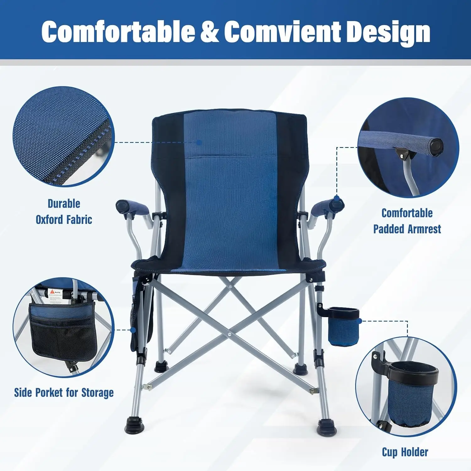 Factory Wholesale Outdoor Portable Folding Camping Chair Beach Chair With Cup Holder Storage Bag for Hiking Fishing Travel view 3