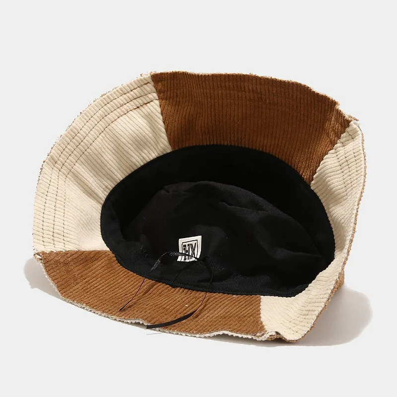 Autumn Winter Retro Corduroy Bucket Hat New Fashion Stitching Color Fisherman Caps Beach Hats For Woman Unisex Panama Hat