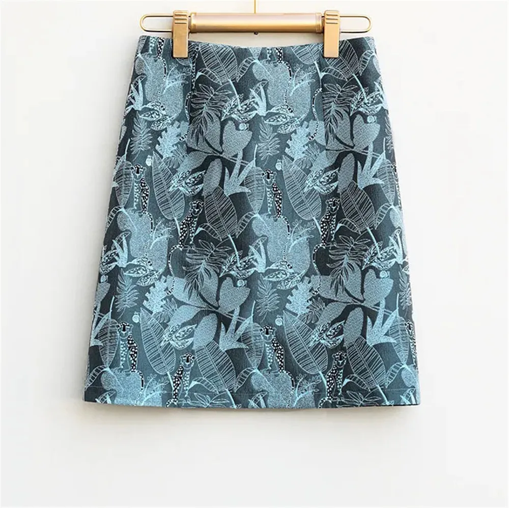 Herfst 2024 Hoge Taille A-Lijn Rokken Licht Volwassen One Step Rok Dames Middellange Retro Gewikkeld Heup Rok Jacquard Rok