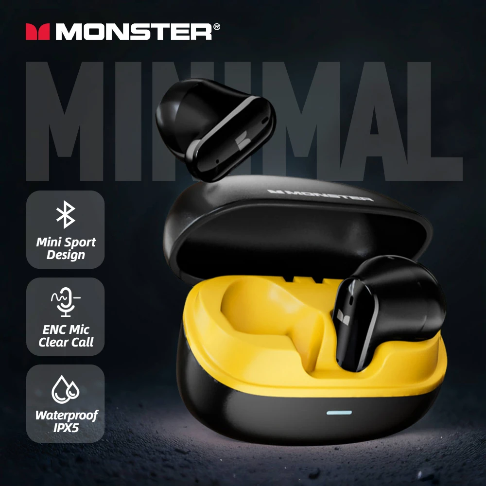

Monster AURA FIT GT19 Mini Invisible Earbuds Semi in-Ear Bluetooth Headphones ENC Noise Cancelling Wireless Sports Earphone