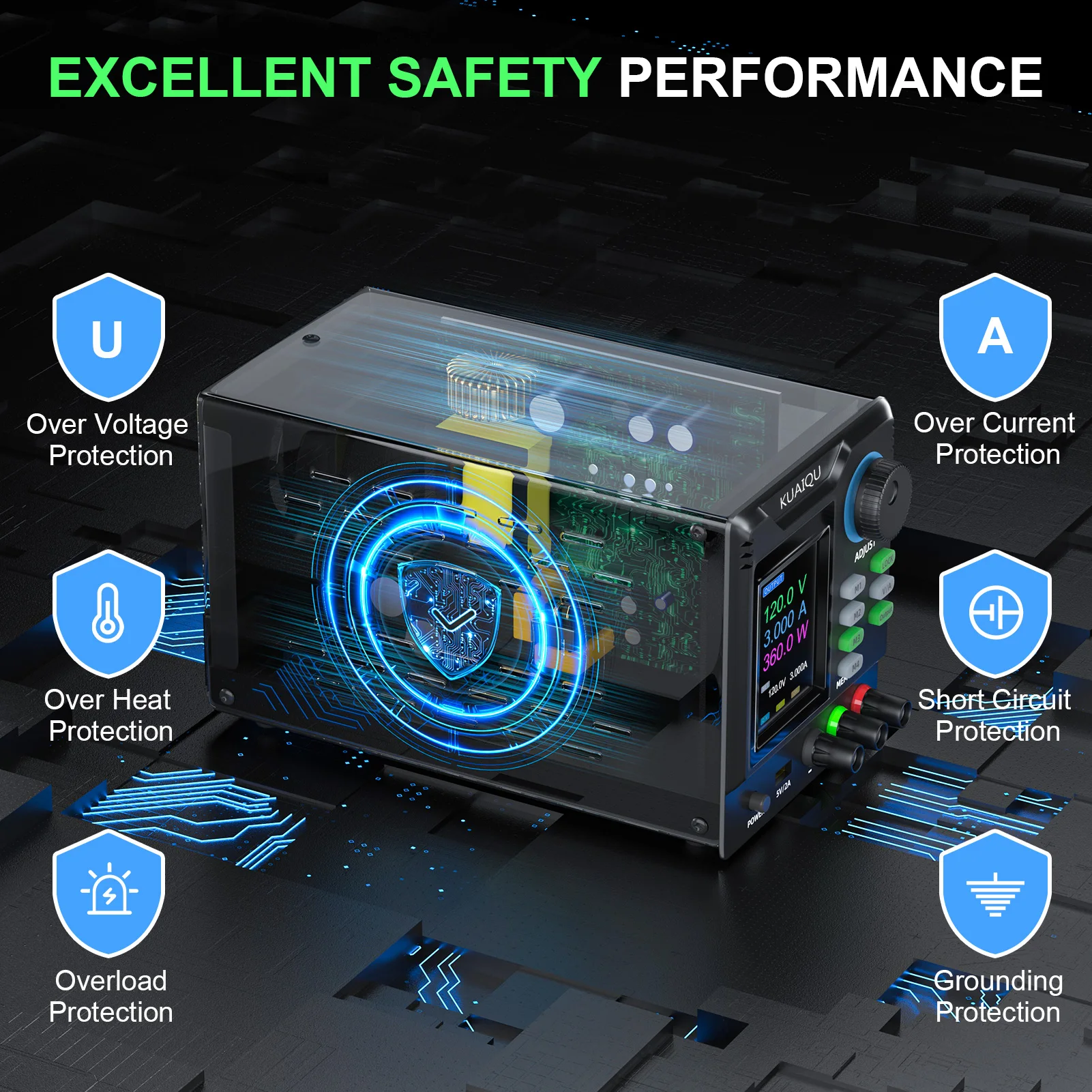 KUAIQU 0-120V 30V10A Power Supply Lab Grade For 96V 72V Battery Management System Storage Function LED Driver Testing Aging Test