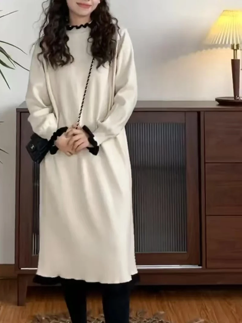 

plus Size Knitted Long Dr Lazy Sle Women's Faion High Waist Loose Fit Base Layer Sweater Dr Korean Sle Commute