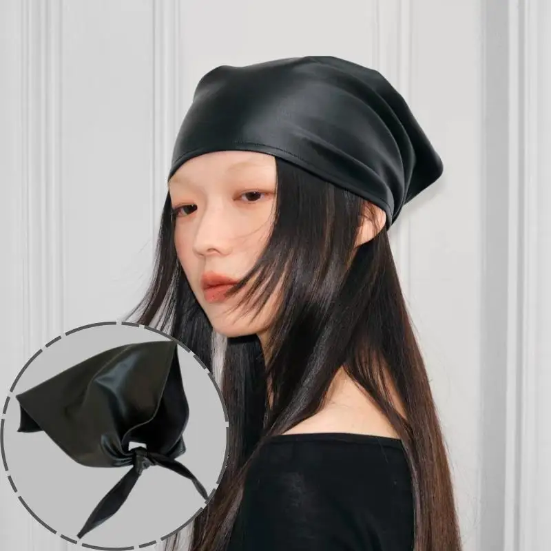 

Leather Triangle Scarf Black Bandana Unisex Kerchief Y2k Triangle Hair Kerchief Headscarf Headdress Shawl Wrap Hair Accessories