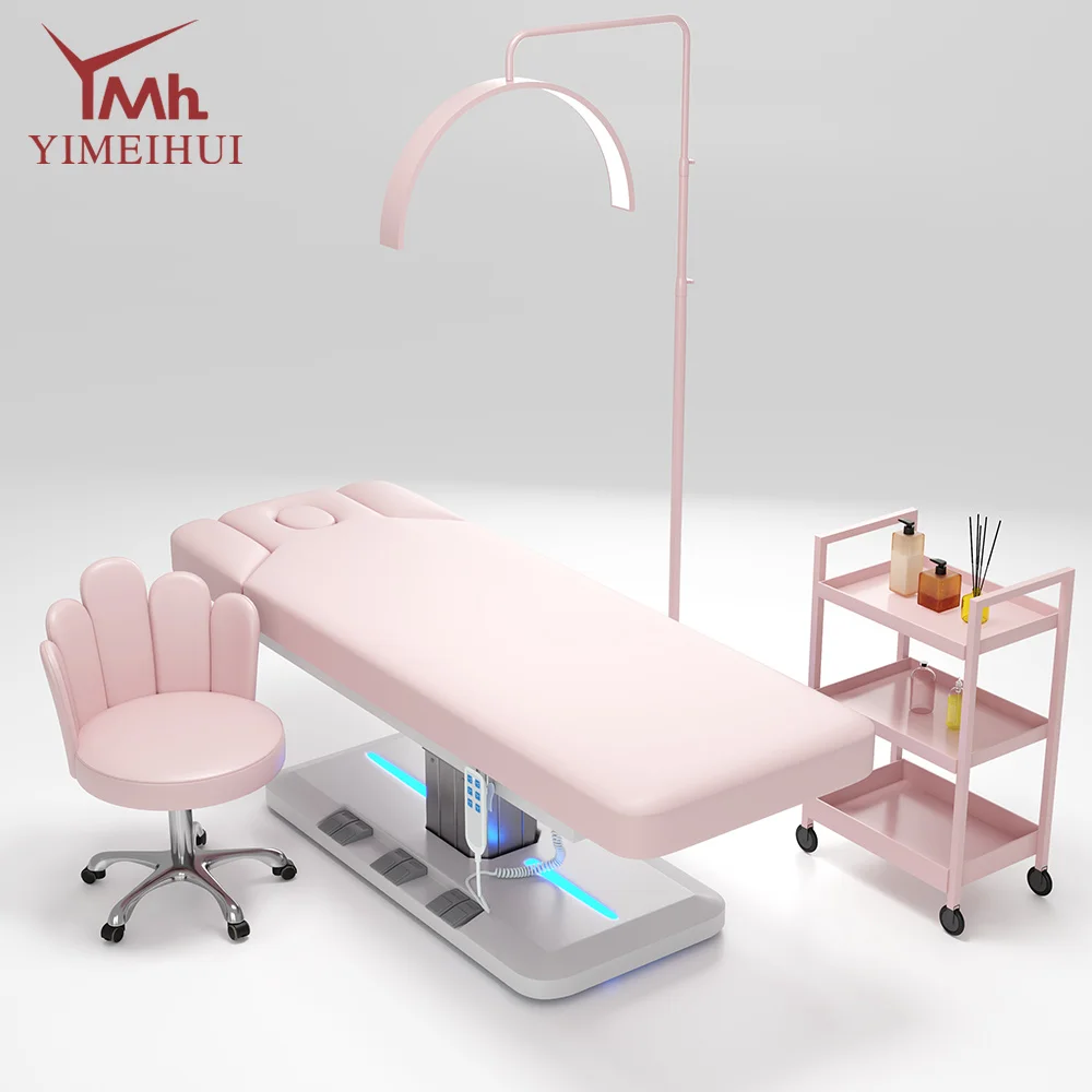 

Salon Furniture 3 Motors Electric Beauty Bed Single Column Base Salon Electric Spa Massage Bed With Built-in Foot Control