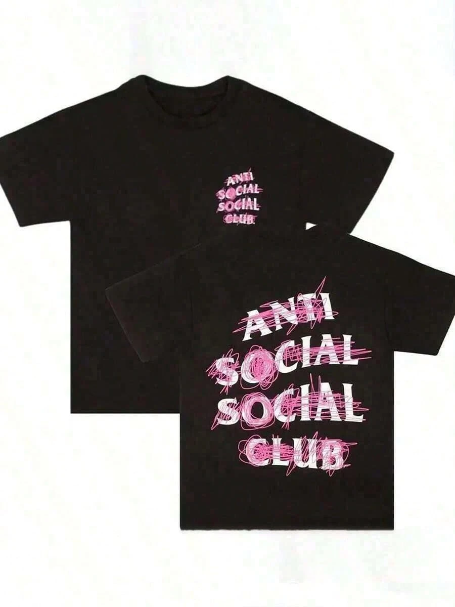 Men's Summer Anti Social Club Printed T-Shirt Unisex Cotton and Breathable Tee Men's Round Neck Oversized Short Sleeve