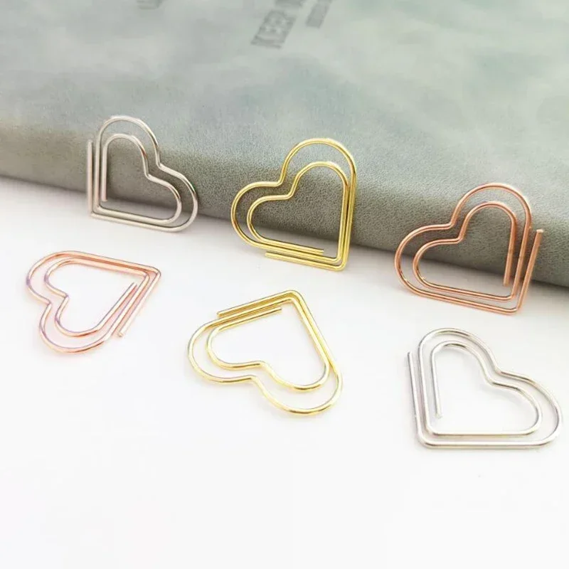 50pcs/set Cute Love Heart Paper Clips Kawaii Bookmarks Binder Clips Ticket Photo Clamp Patchwork Clip Office Binding Supplies