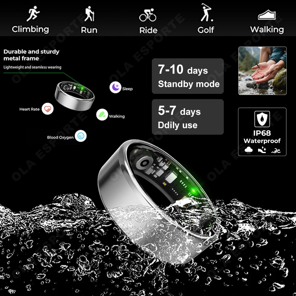 

New Fashion Smart Ring 5ATM Waterproof Pedometer Multiple Sports Modes Fitness Rings Heart Rate Sleep Monitoring For Android IOS
