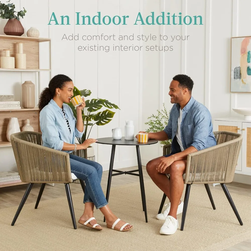 Set of 2 Patio Dining Chairs, Outdoor Seating Set for Backyard, Poolside, Balcony, Indoor Use w/Woven Wicker Design - Natural