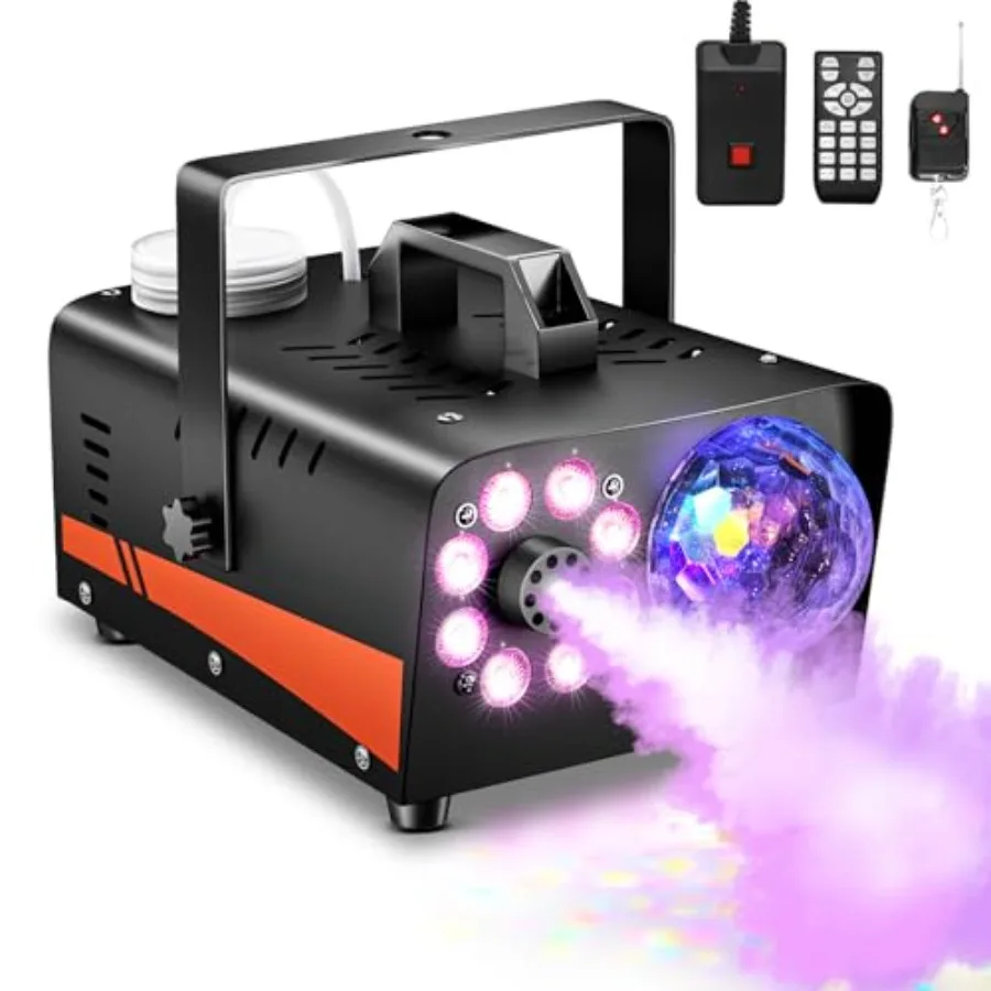 

Fog Machine, Smoke Machine with Disco Ball Lights, 800W and 4500CFM with 13-Color LED Effects, Wired And Wireless Remote Contro