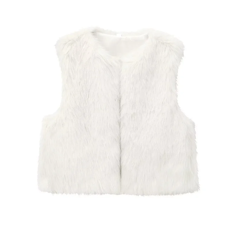 Guobioziy Women's Jacket 2026 Autumn/Winter New Stylish Simple Solid Color Round Neck Faux Fur Vest Jacket