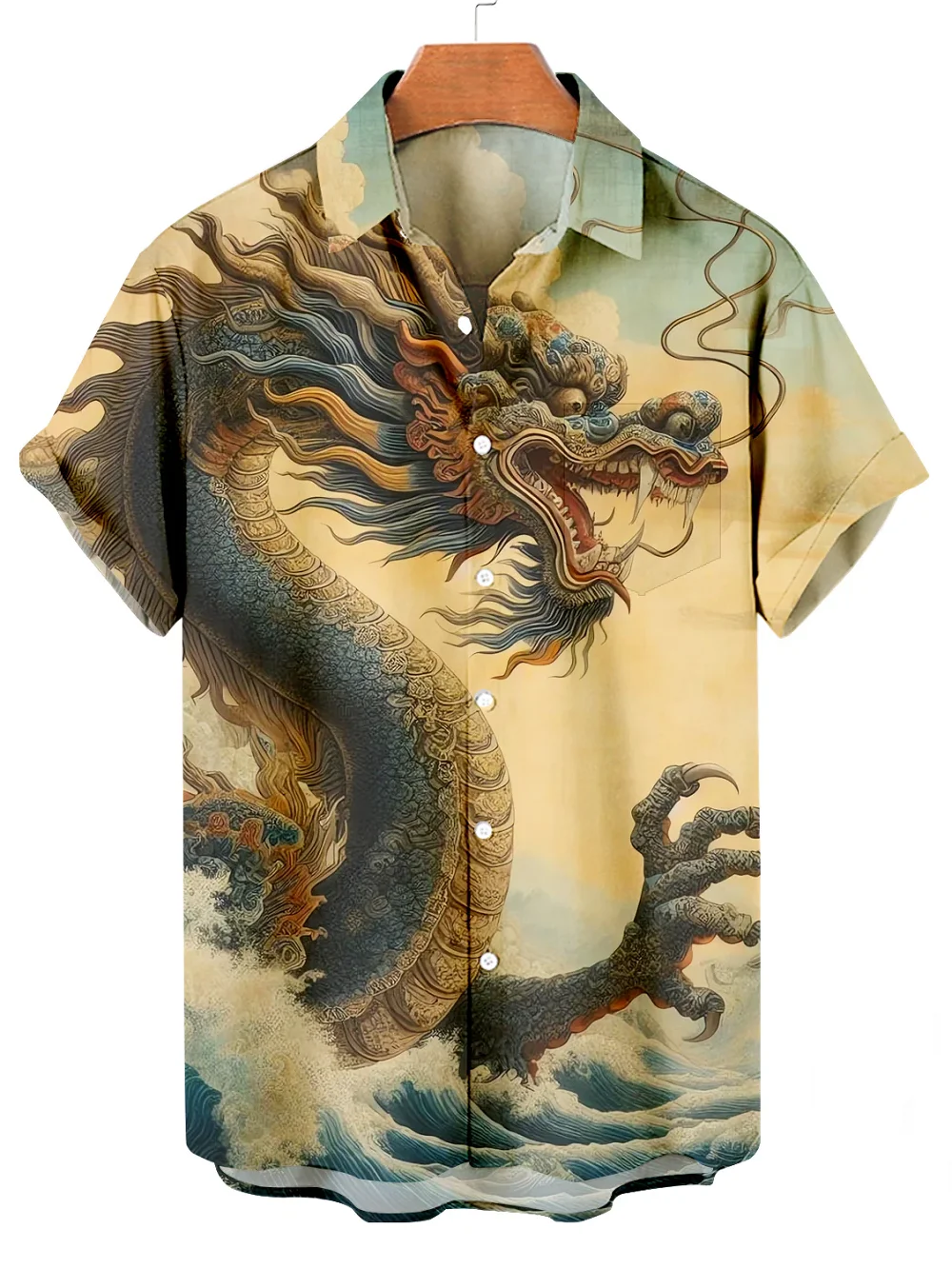 New Chinese Loong Retro Mens Shirt With Ethnic Pattern Printed Short Sleeved Top Fashionable Casual Wear Loose Men's Shirts