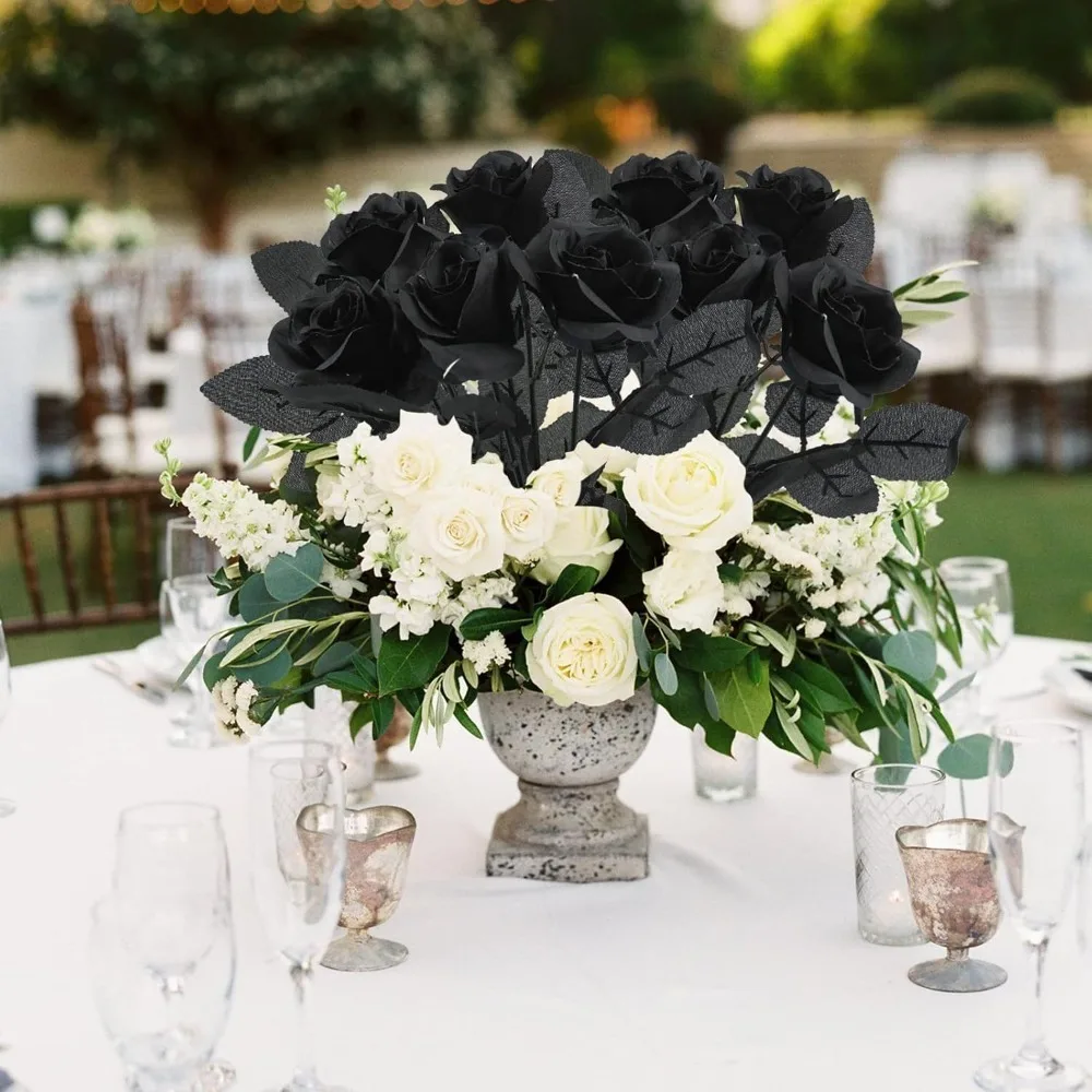 48 cm Rose Schwarzer Seidenstrauß Pfingstrose Künstliche Blume für Muttertag Knospe Braut Hochzeit Dekor Heimdekoration Künstliche Blume – Detail 3