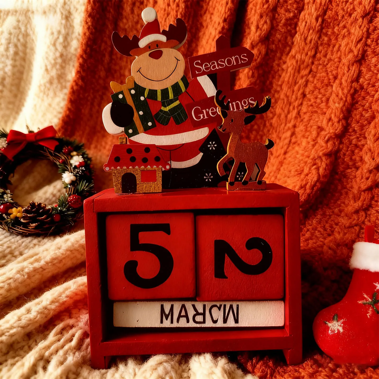 

Wooden Christmas Countdown Calendar Desktop Ornament Christmas Reindeer Snowman Party And Holiday Atmosphere Decoration Props