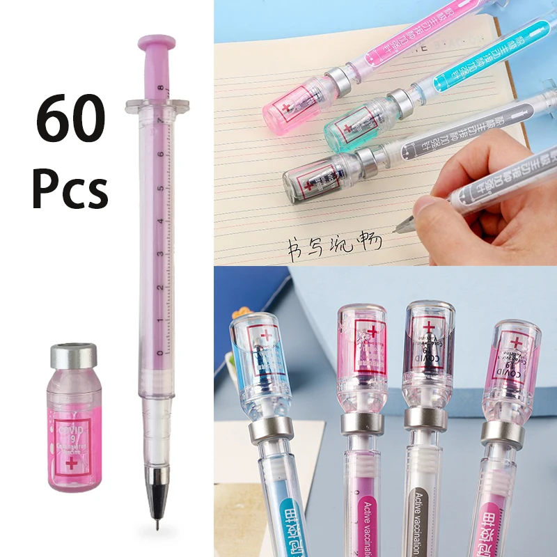 60Pcs Medical Injection Syringe Ball Pen Creative Gift Gel Pen