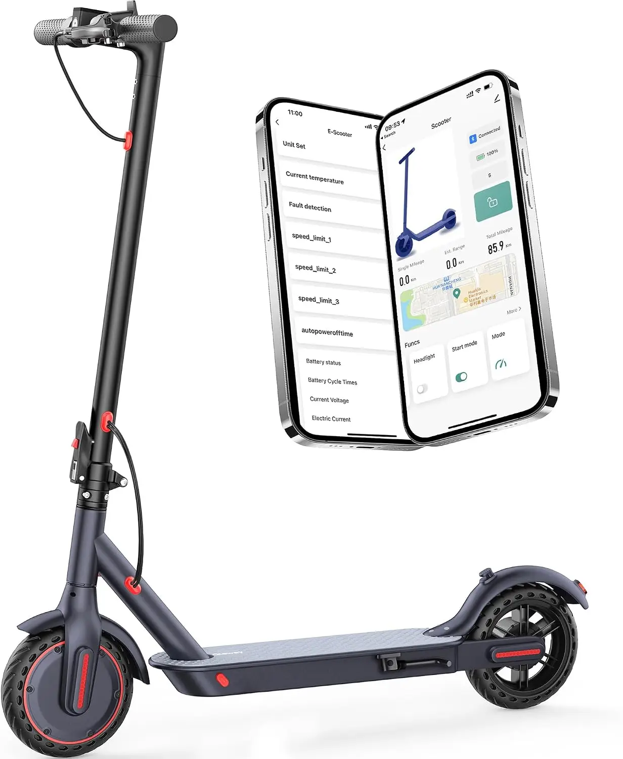 Adult E Scooter 85 Inch 350 500W Motor 19 20 MPH Speed Motorized Scooter Battery Options Up 22 Miles Range Foldable Bearing 265