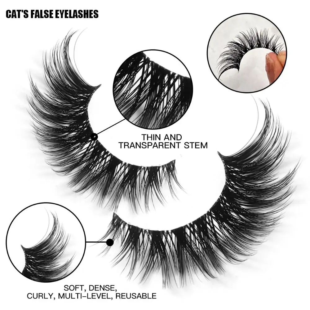 7 pairs/box Mink-like Hair Simulation Cat Eye Eyelashes Mink Strip Lashes Eye Elongated Fluffy Cat Eye False Eyelashes