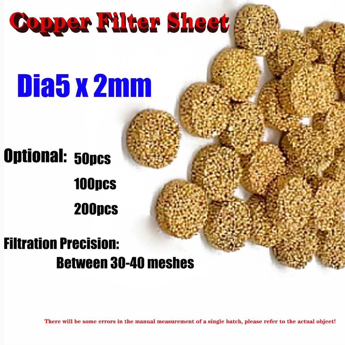 Dia5x2mm Copper Powder Sintered Circular Filter Filtration Granular Air Filter Column Precision Between 30-40 Meshes 50pc-200pcs