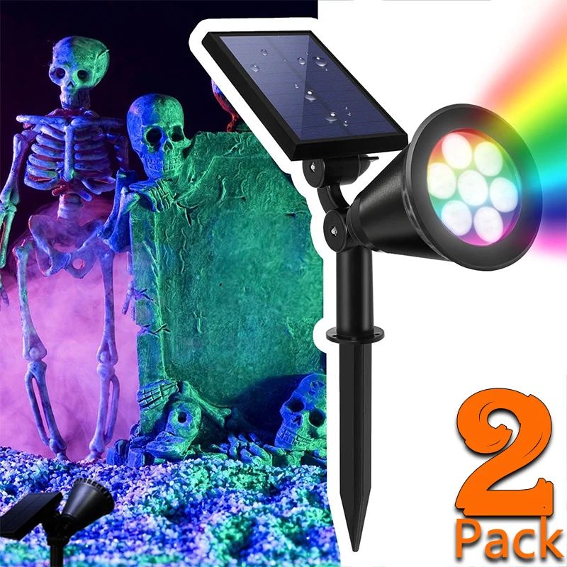 

Solar Spotlights Outdoor, Color Changing Landscape Light Dusk-to-Dawn Waterproof Ground Spotlight for Halloween Christmas Garden