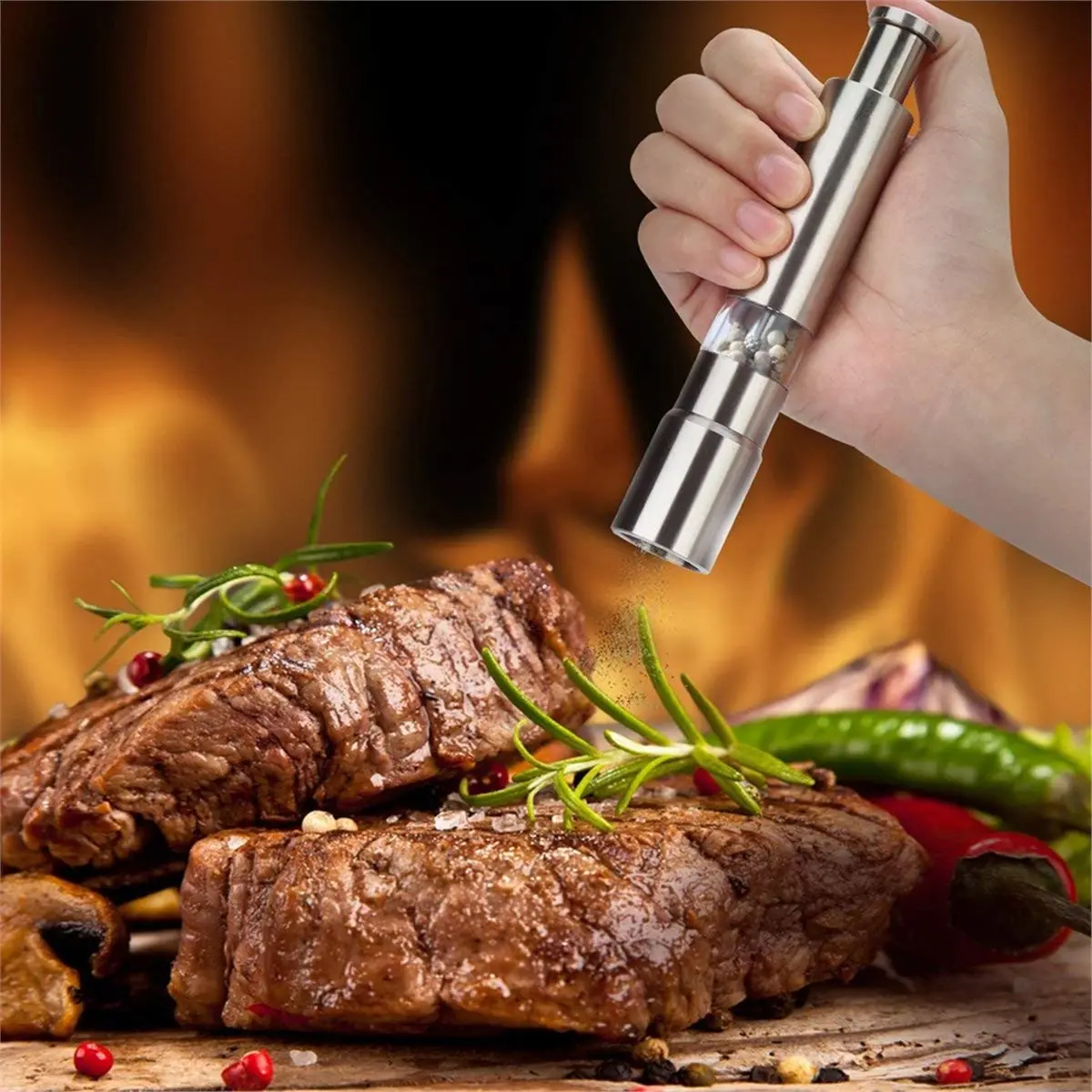 

(AIMA) 1 Piece Salt and Pepper Grinder Set Original Pump Grind Pepper Mill Thumb Press Grinder for Peppercorns Sea Salt YY027