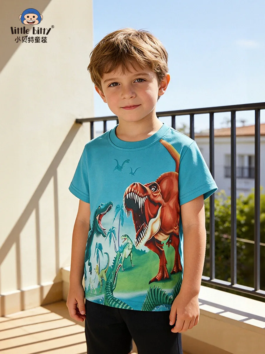 

Children's Round-Neck Short-Sleeve Top Cartoon Dinosaur Print Spring Summer New 3-8 Years Old Kids' T-Shirt Baby T-shirt
