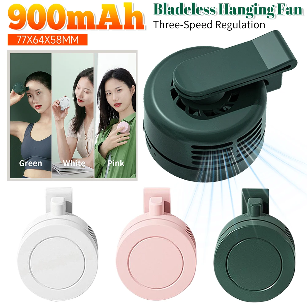 Portable Mini Clip Fan With 3 Speed Bladeless Electric Cooling Fan Hanging Waist Neck Waist Fan USB Rechargeable For Outdoor Hom