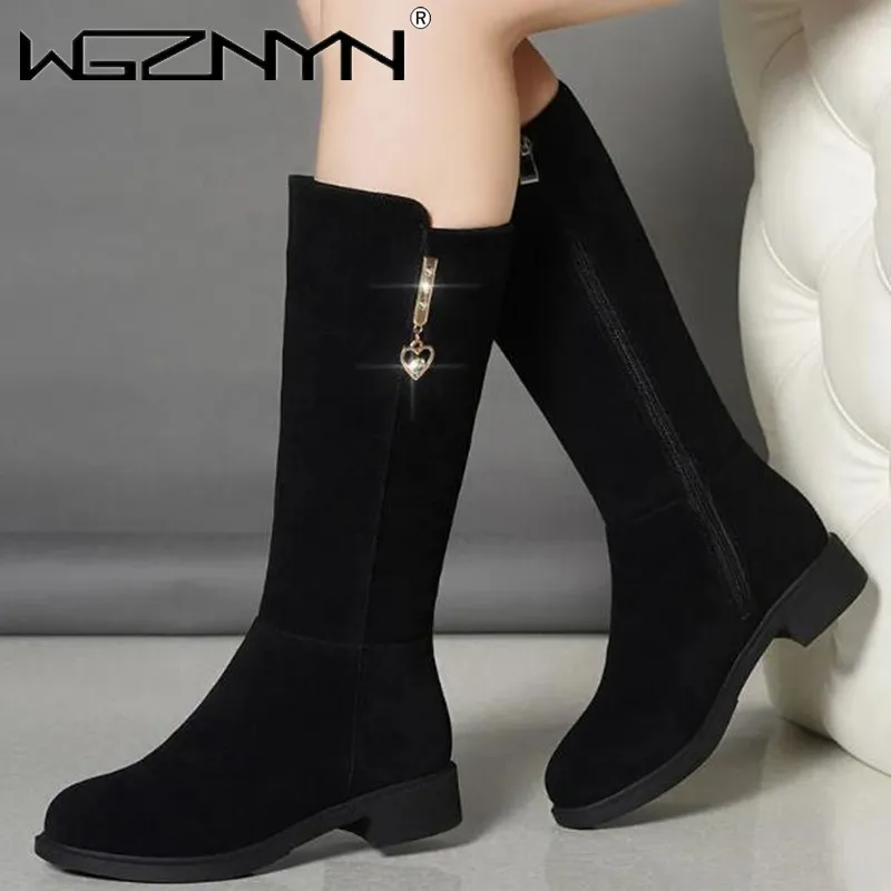 2023 New Women Warm Snow Plush Boots Snow Casual Flat All-match Cotton Fashion Side Zipper Winter Shoes Thigh High Boot Black