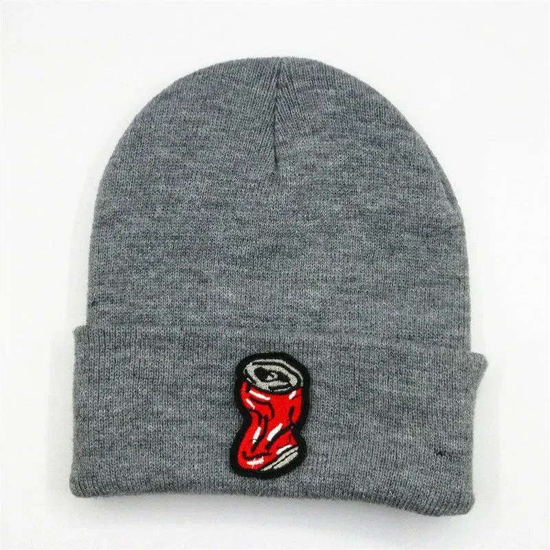 Winter Warm Cotton Drink Bottle Embroidery Thicken Knitted Hat Skullies Cap Beanie Hat for Men and Women 23