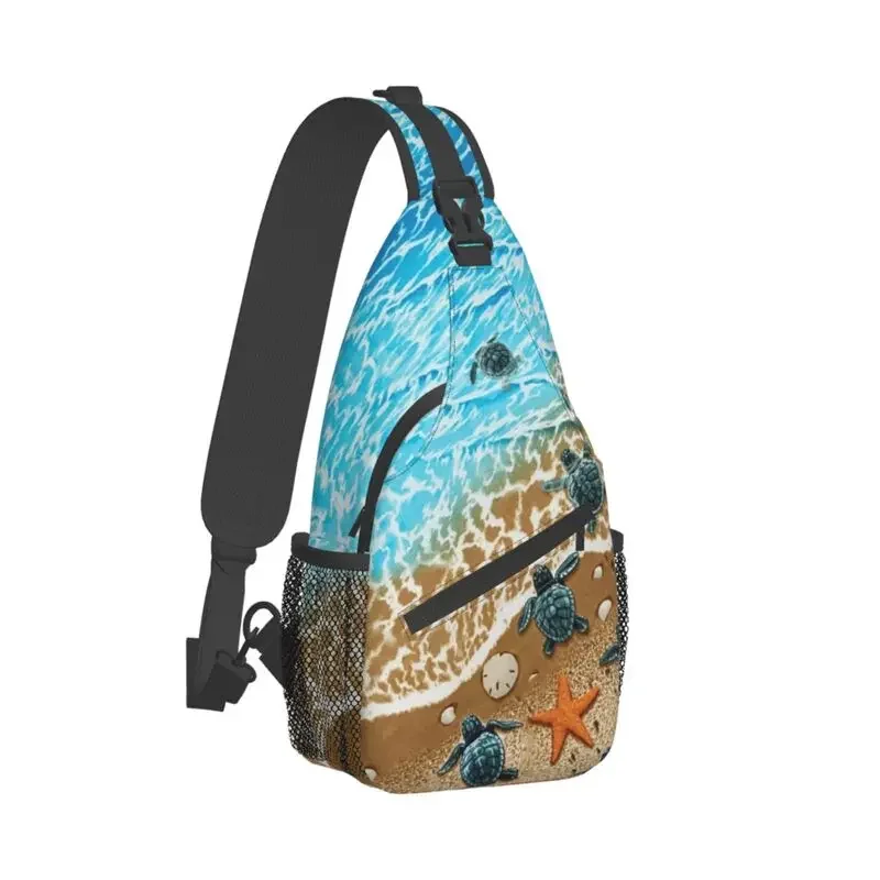 Ocean Beach Turtles Crossbody Sling Backpack Men Custom Marine Life Chest Shoulder Bag for Traveling Daypack