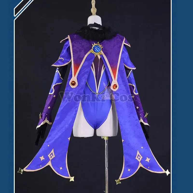 Genshin Mona Cosplay Kostüm Perücke Loli Kleid mit Umhang Hut Komplettset Genshin Impact Mona Cosplay Kostüme für Frauen Mädchen Outfits