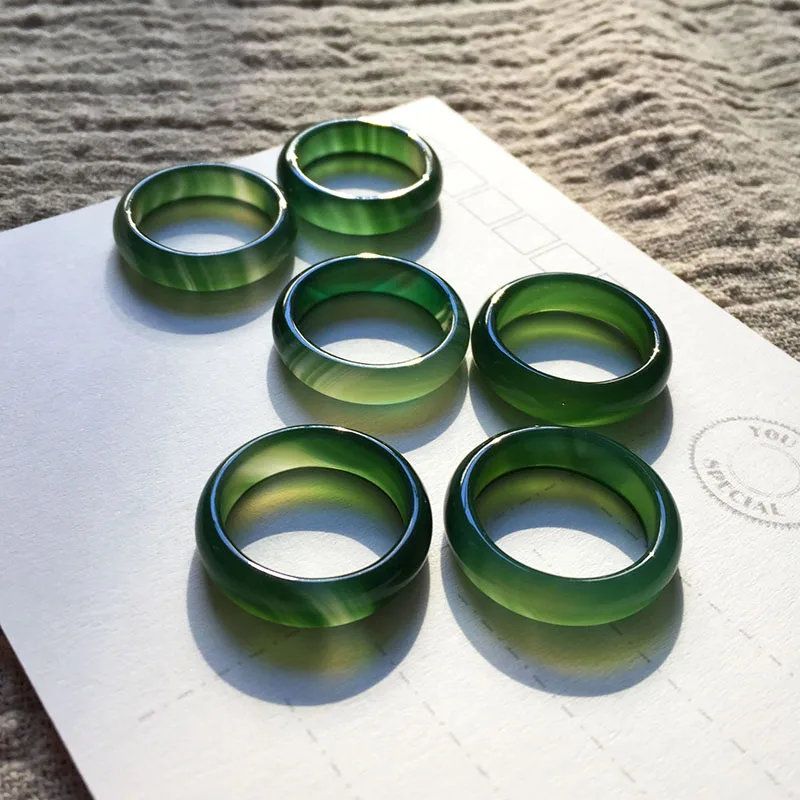 3pcs Natural Green Agate Ring for Men Women with Texture Handmade Brand Jadeite Jade Rings Jade Jewelry Natural Stone Jade