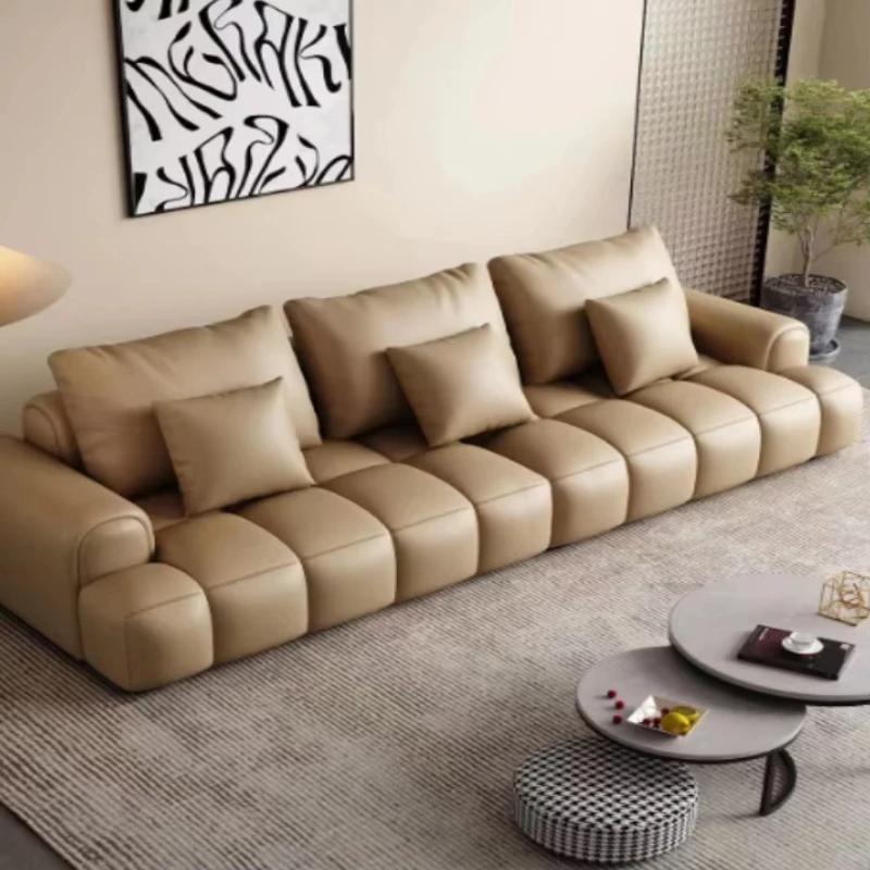 

Simple style fluffy sofa, luxury piano key leather sofa, modern living room straight sofa, suitable for hotel and family use