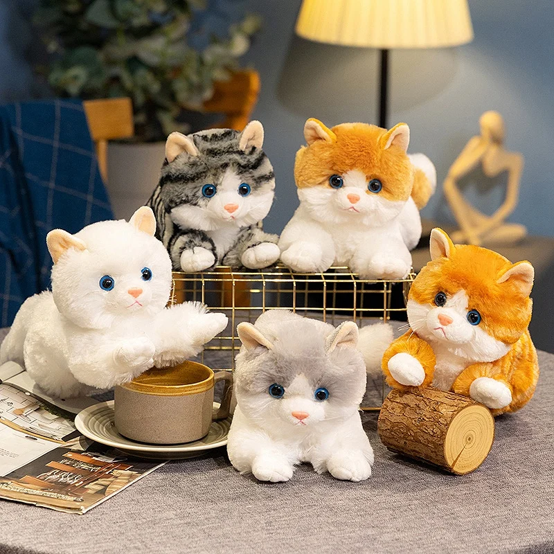 31 cm mignon Simulation chat couché poupée en peluche jouet en peluche blanc gris Orange rayure dessin animé Animal oreiller flou peluche cadeau