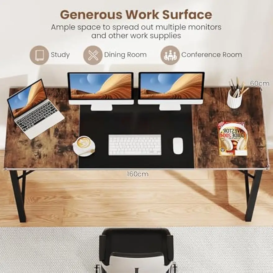 Heavy Duty Metal Frame Laptop Table, Rectangle Home Office Conference Table, Meeting Room Desk, Working Task Workstation for Stu