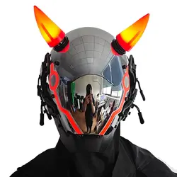 JAUPTO Punk Mask for Men, LED Ox horn Mask,Futuristic Punk Techwear, Cosplay Halloween Fit Party Music Festival Accessories