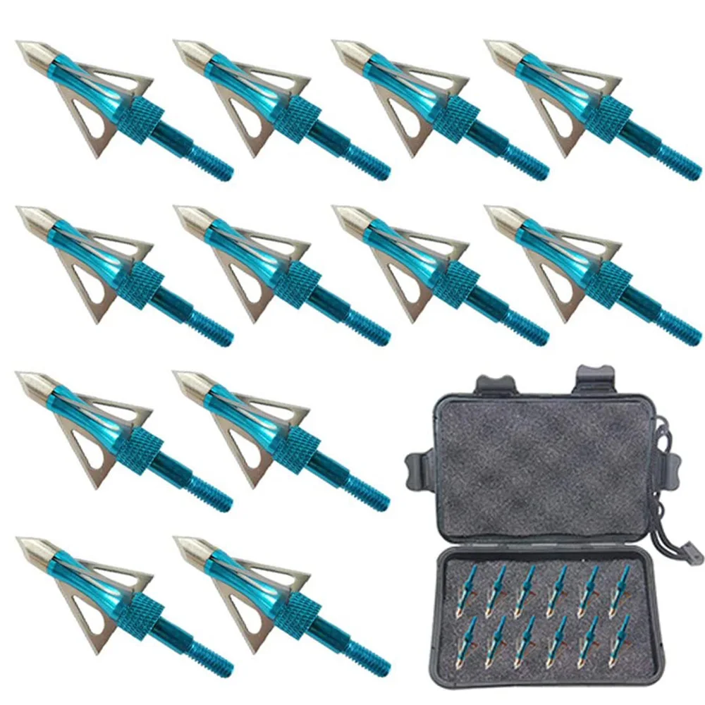 12Pcs 100Grain 3 Blades Hunting Broadheads Screw-in Arrow Heads Arrow Tips + 1PC Case Compatible with Crossbow and Compound Bow