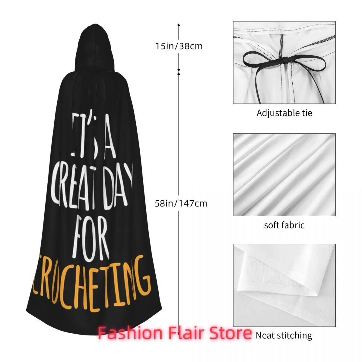 It's A Great Day For Crocheting Long Hooded Cloak Witch Medieval Costume Cosplay Cape HalloweenVampire Adult Unisex - view 5