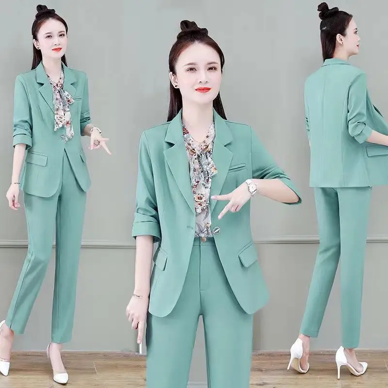 Women\'s Fashion Blazer Three Piece Set 2023 Autumn Korean Elegant Suit Jacket+Vest+Professiona Pants Matching Set Female Clothes